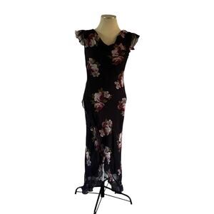Vtg Y2K 2000s Dark Purple Silk Beaded Floral Gown Sz 8 Whimsigoth Fairy Grunge